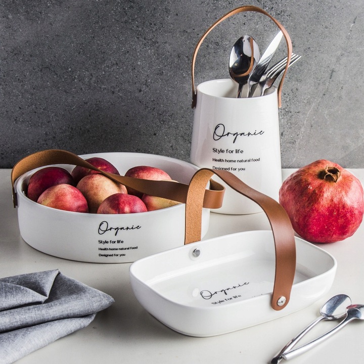 Porcelánová nádoba na příbory Altom Design Organic s úchytem z eko kůže