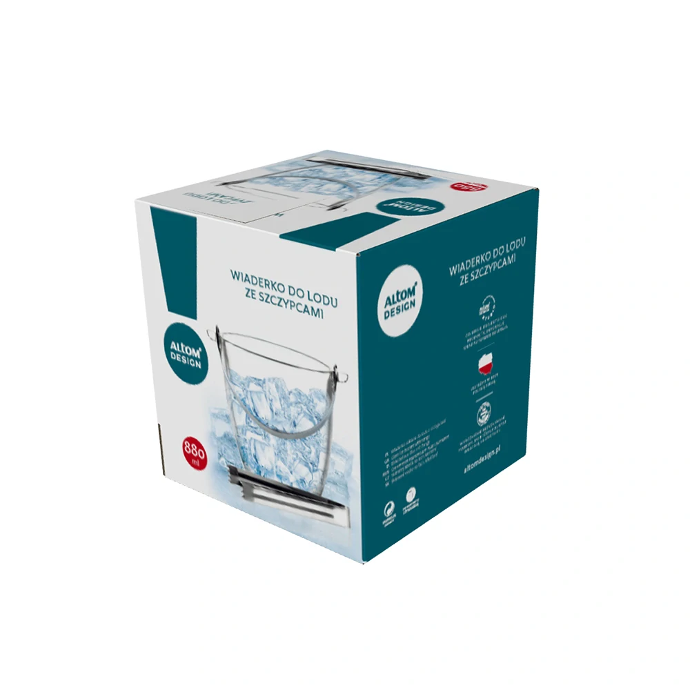 Skleněný kbelík na led s kovovým madlem a kleštěmi 880 ml – Altom Design