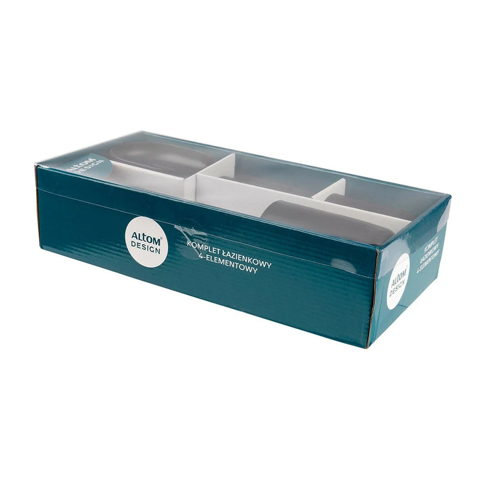 Koupelnová sada 4 ks – dávkovač, kelímek, mýdlenka, WC kartáč – černá, Altom Design