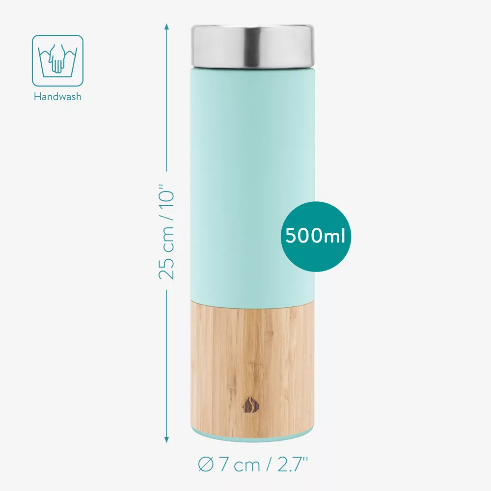 Navaris bambusová termoska s čajovým filtrem, tyrkysová – 500 ml