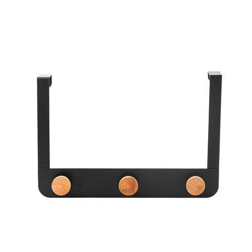 Černý kovový věšák na dveře 3 bambusové háčky 30 x 2,5 x 20cm Altom Design