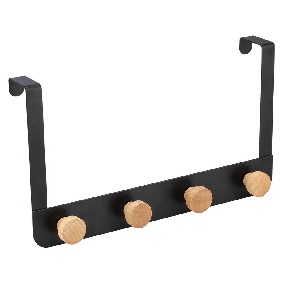 Černý kovový věšák na dveře 4 bambusové háčky 35 x 2,5 x 20cm Altom Design