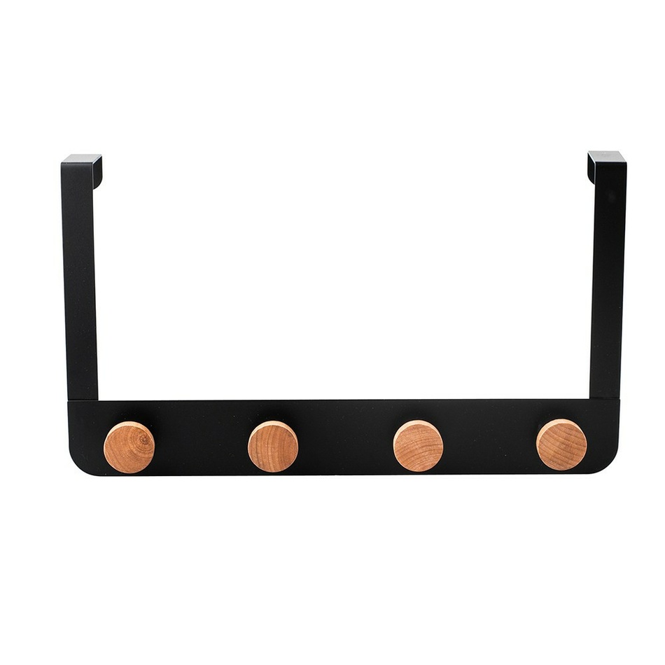 Černý kovový věšák na dveře 4 bambusové háčky 35 x 2,5 x 20cm Altom Design