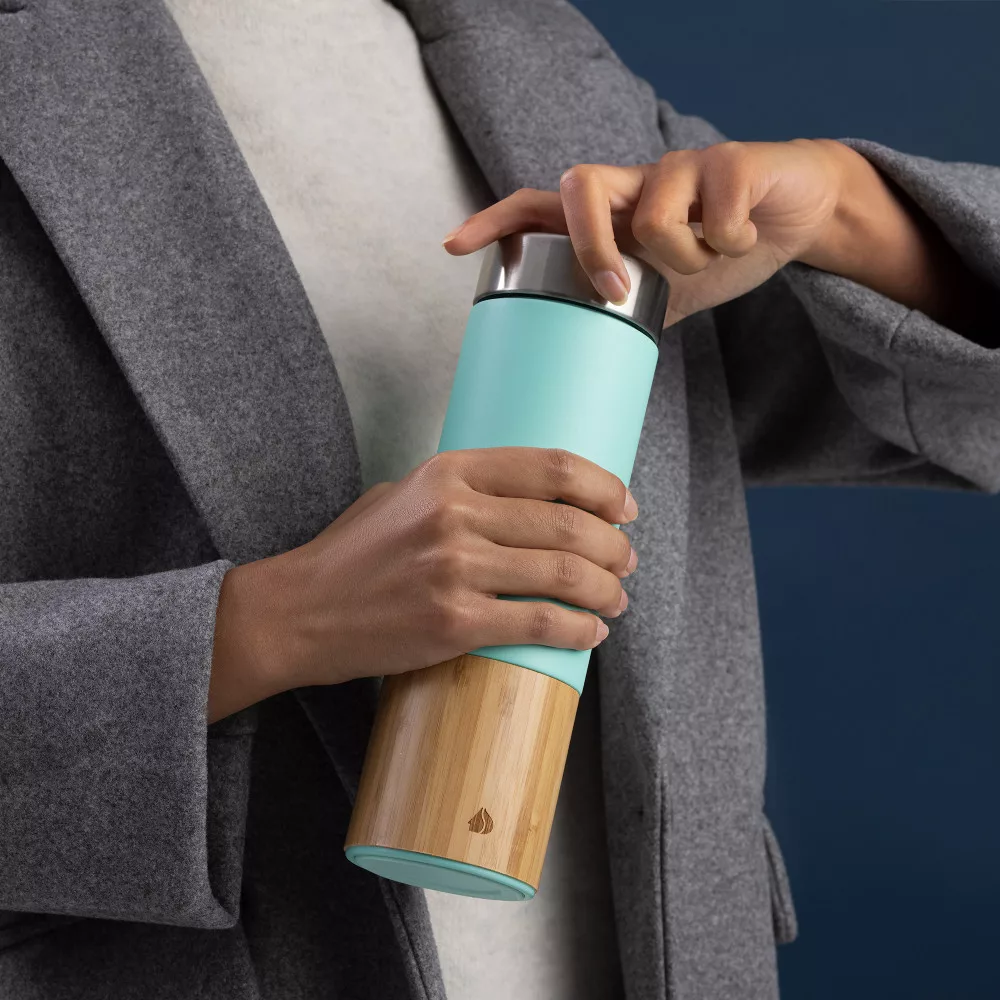 Navaris bambusová termoska s čajovým filtrem, tyrkysová – 500 ml