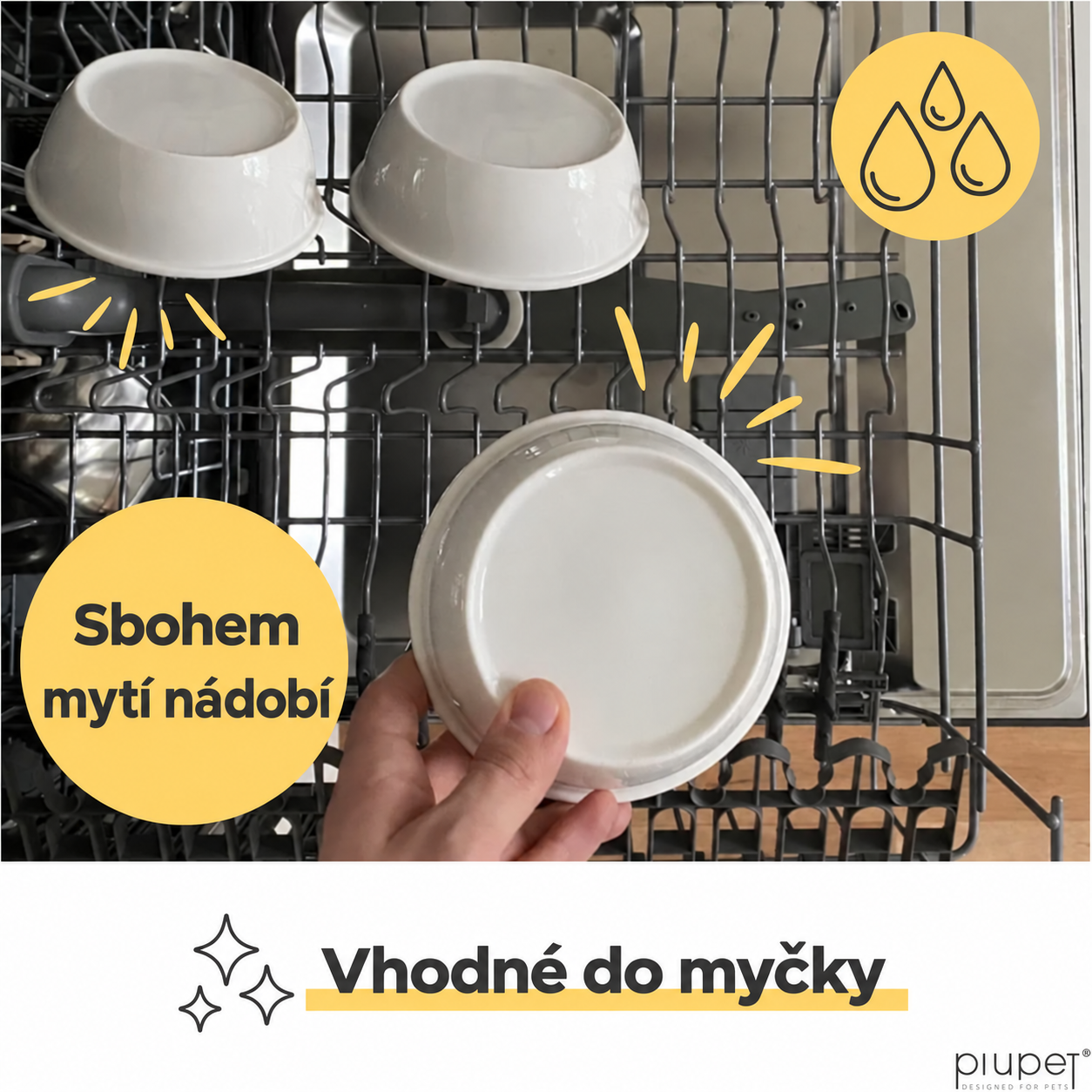 PIUPET CAMI 3× keramická miska pro kočky s bambusovým stojanem 250 ml