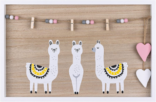 Navaris Rámeček s lankem na fotografie (3D rám) + 3 kolíčky, nástěnná dekorace 43cm x 28cm, lamy Alpaca