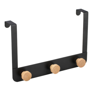 Černý kovový věšák na dveře 3 bambusové háčky 30 x 2,5 x 20cm Altom Design