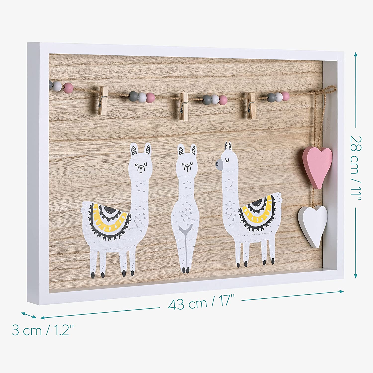 Navaris Rámeček s lankem na fotografie (3D rám) + 3 kolíčky, nástěnná dekorace 43cm x 28cm, lamy Alpaca